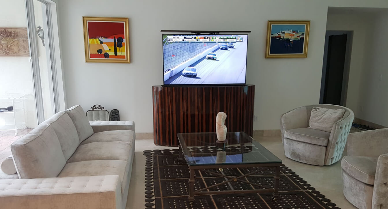 Indoor TV lift cabinet in living room