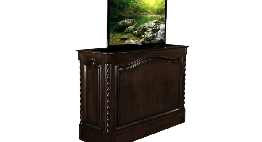 coronado tv lift cabinet with french walnut finish. holds up to some 50 inch tvs 01