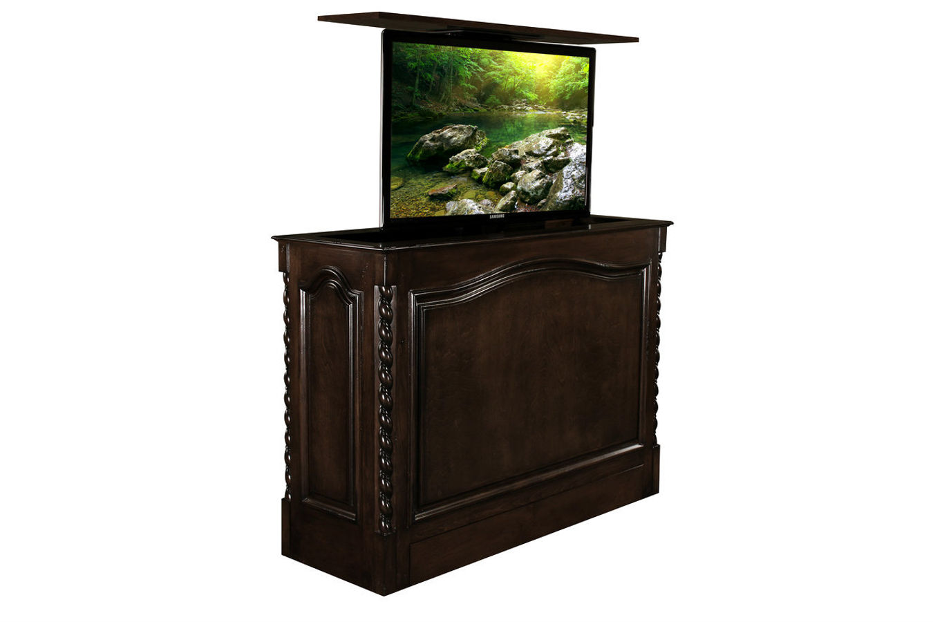 coronado tv lift cabinet with french walnut finish. holds up to some 50 inch tvs 01