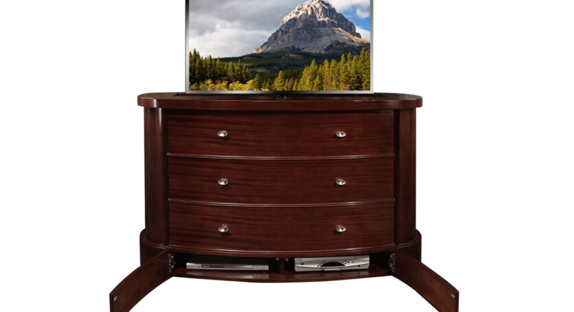 fitch tv lift cabinet showing component section. made by cabinet tronix 03