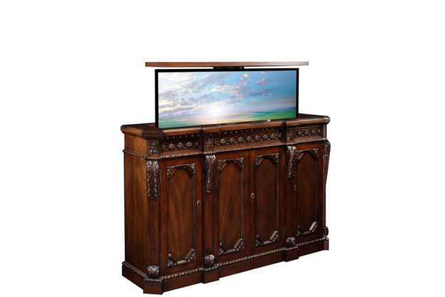 Century solid mahogany master skilled carved 65” TV lift cabinet - Image 2