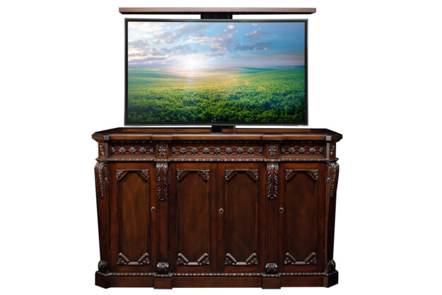 Century solid mahogany master skilled carved 65” TV lift cabinet - Image 4