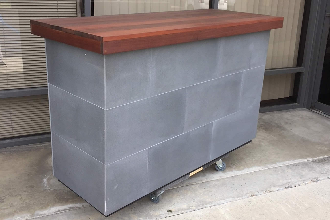 Basalt grey stone honed Finish with IPE solid wood top