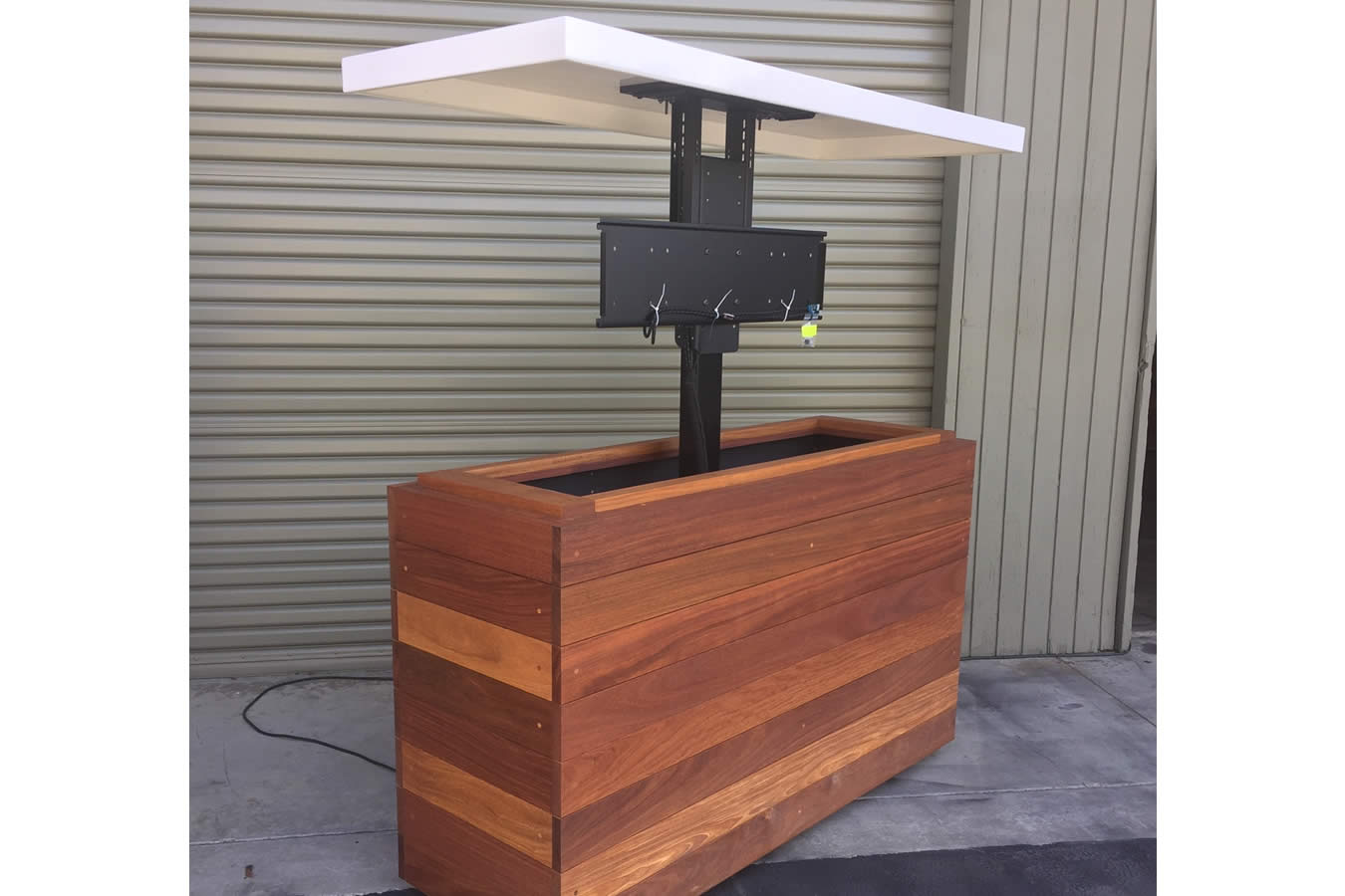 outdoor hidden bar and tv lift cabinet