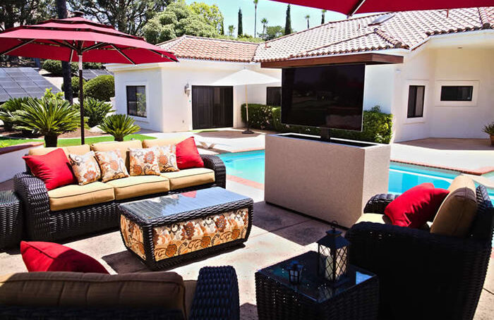 backyard TV lift cabinets