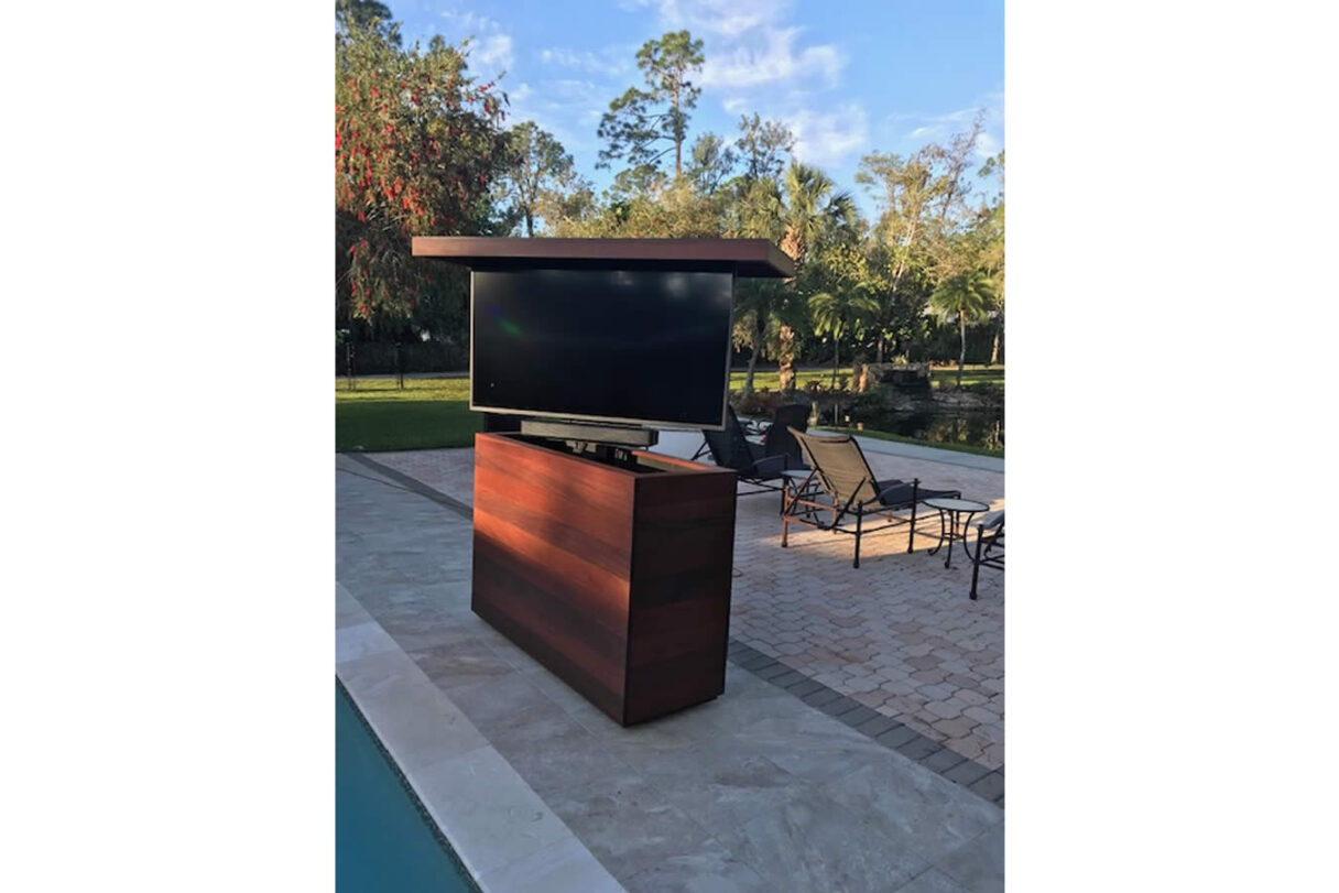 Outdoor 55 inch TV lift Ipe wood cabinet with Aluminum top