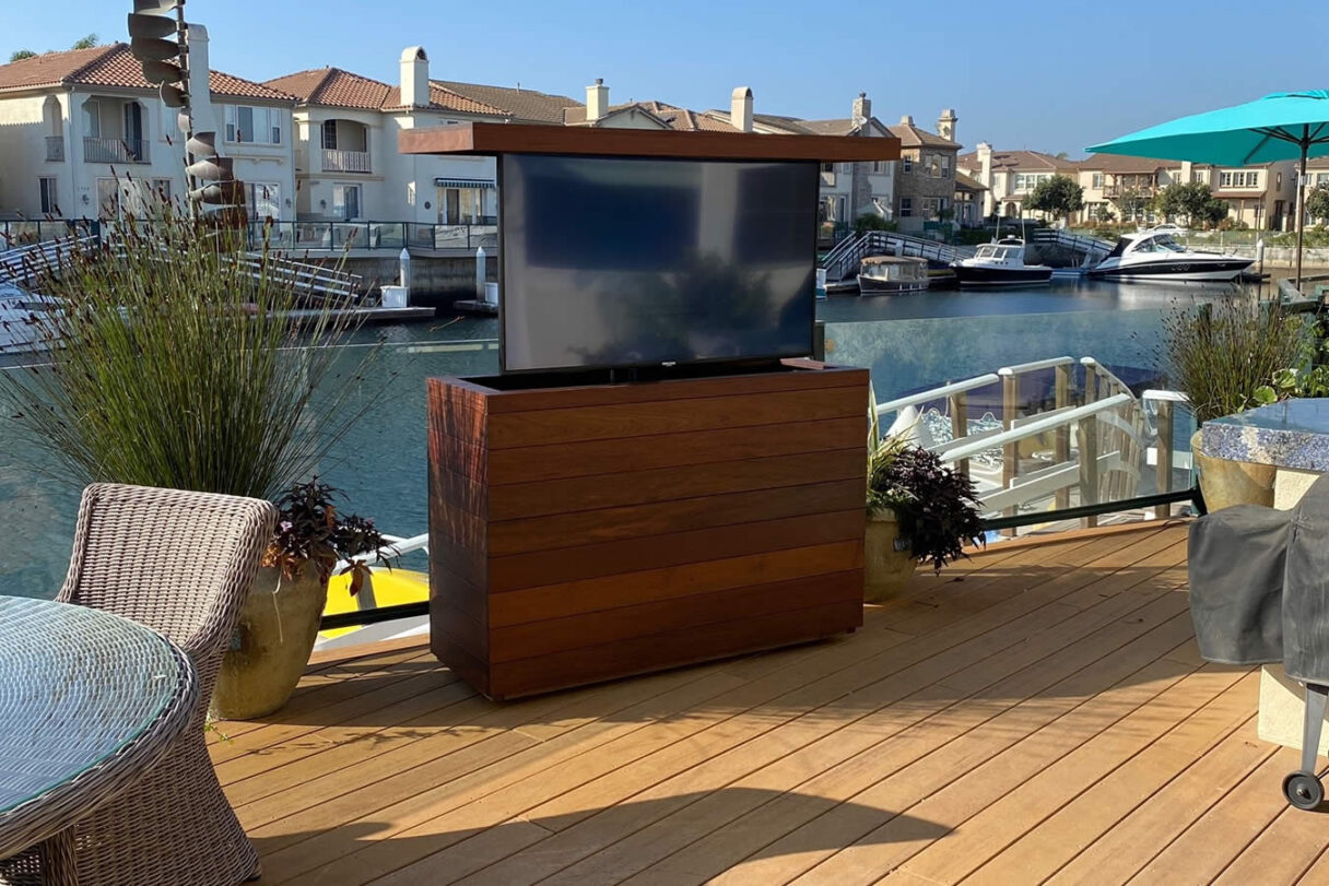 Outdoor 55 inch TV lift Ipe wood cabinet with Aluminum top