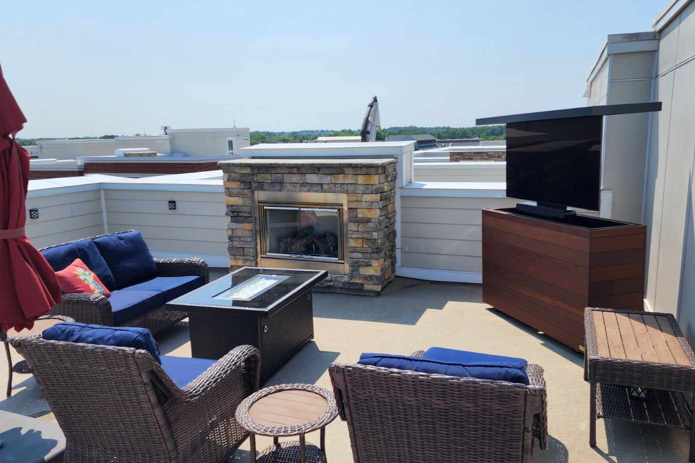 rooftop balcony deck outdoor hidden tv lift wood cabinet