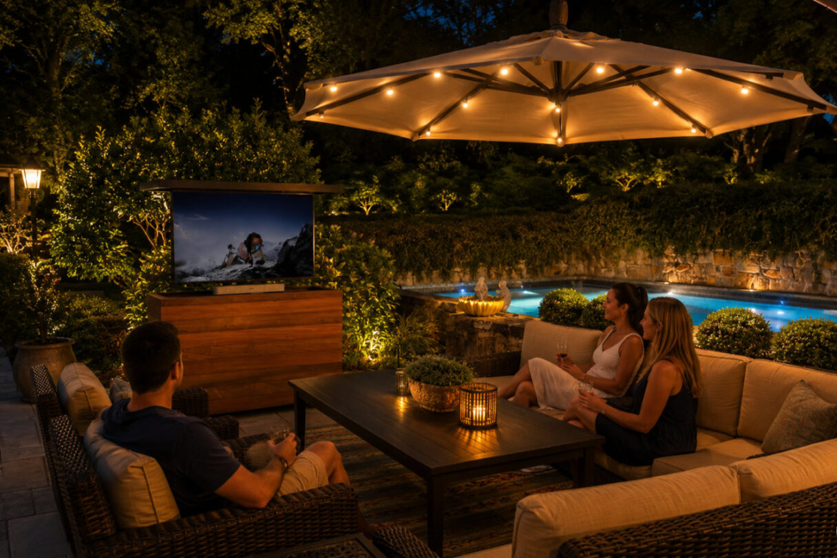 newport ri ipe outdoor tv lift cabinet night