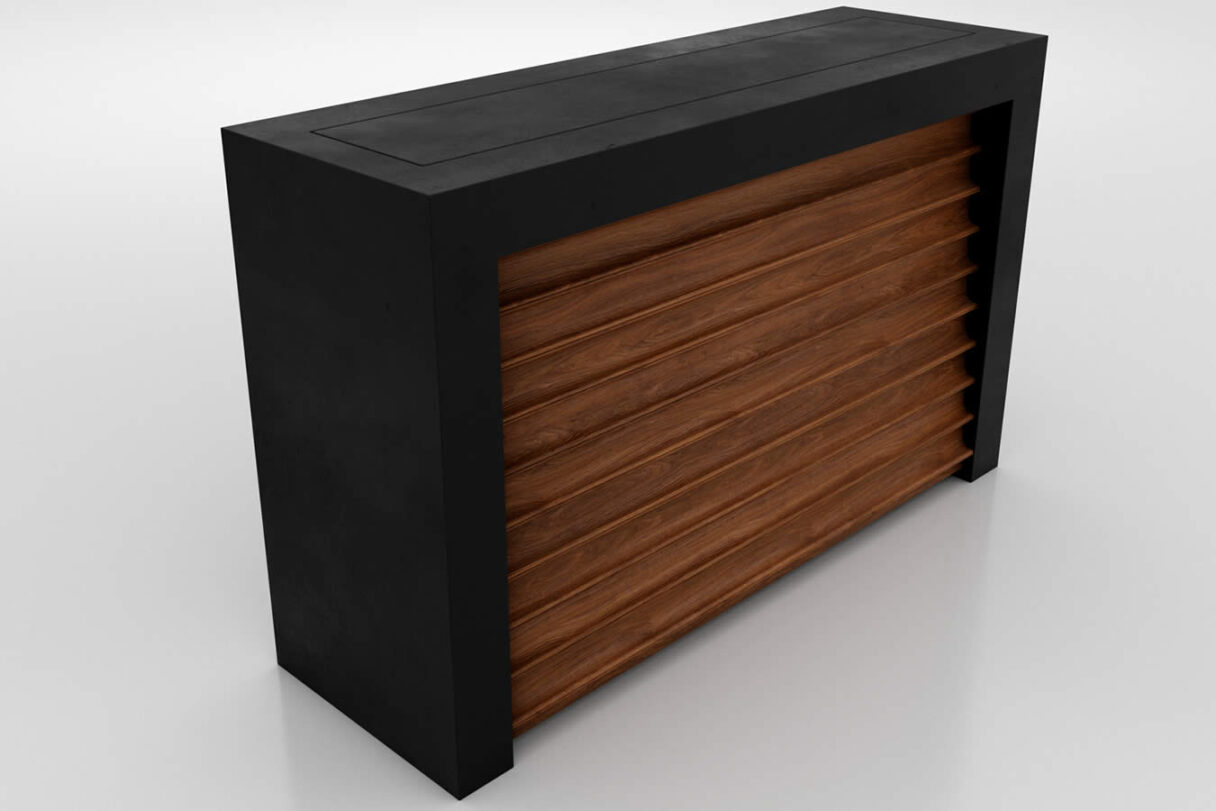 Milan black and walnut TV lift cabinet by Cabinet Tronix