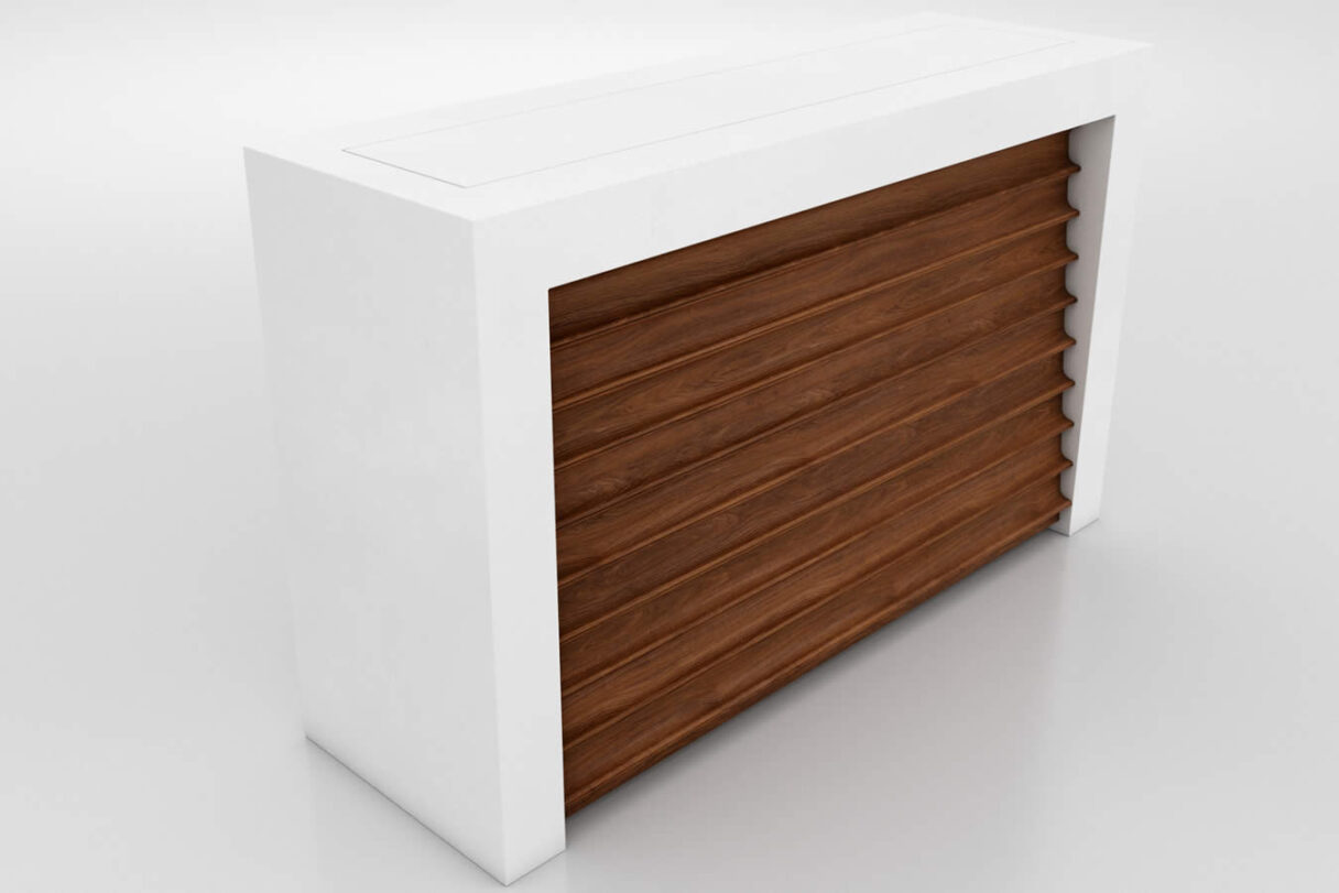 Milan walnut and white TV lift cabinet by Cabinet Tronix