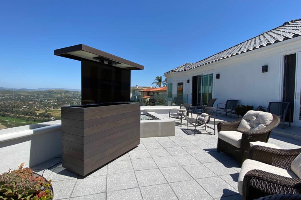 Beautiful Grayed Espresso Ipe hidden TV lift cabinet by Cabinet Tronix Los Angeles