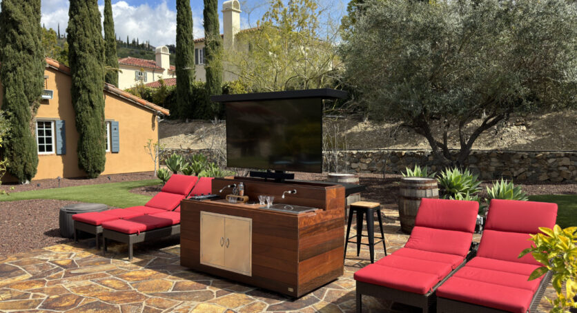 cabinet tronix outdoor mobile hidden tv lift cabinet bar tv and fridge2