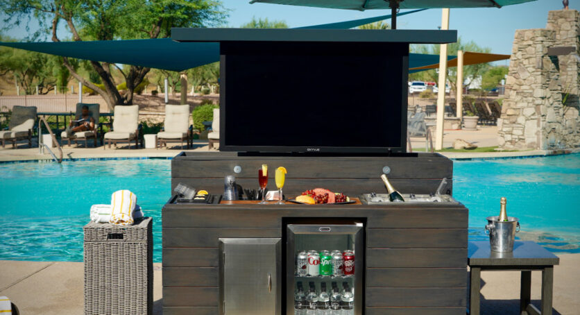 cabinet tronix mobile hidden tv lift bar storage fridge & serving cabinet island