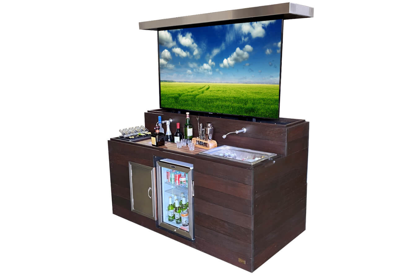 Cabinet Tronix Outdoor backyard waterproof bar TV and fridge movable cabinet island