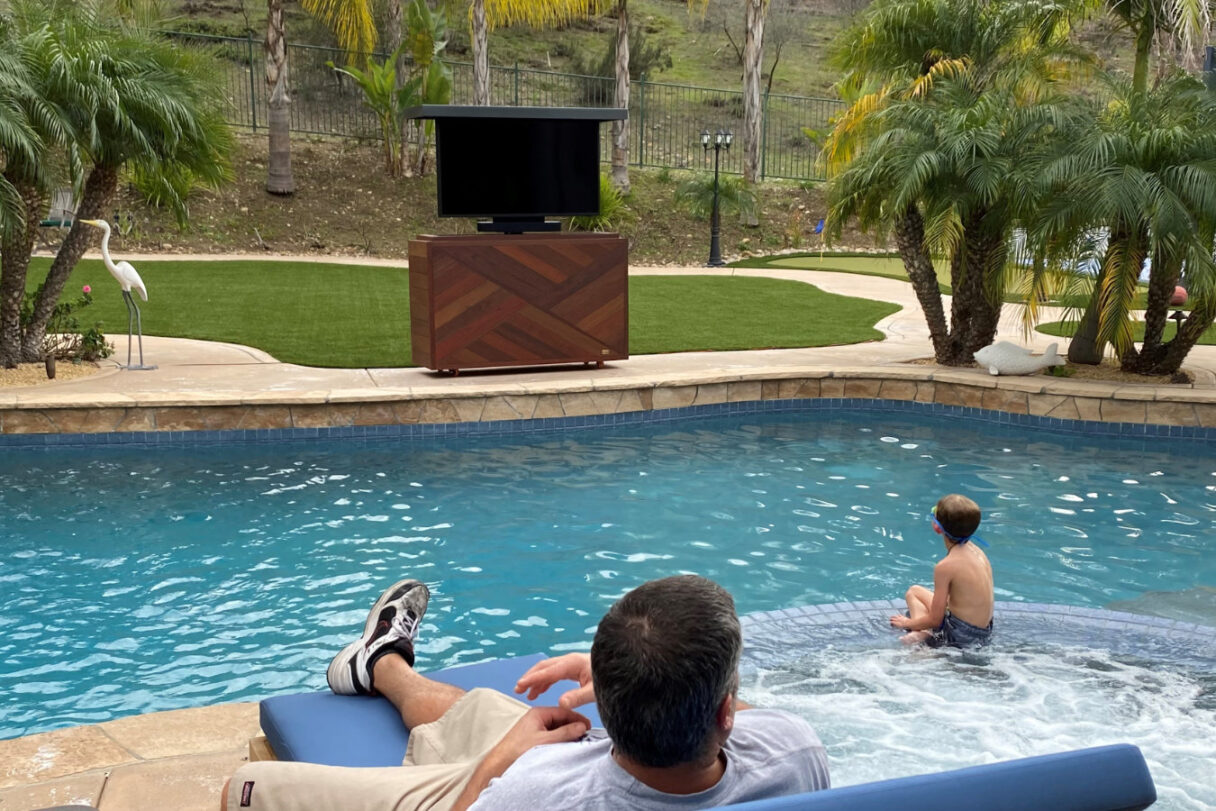 65 inch outdoor tv lift cabinet pool scripps ranch california ipe rift