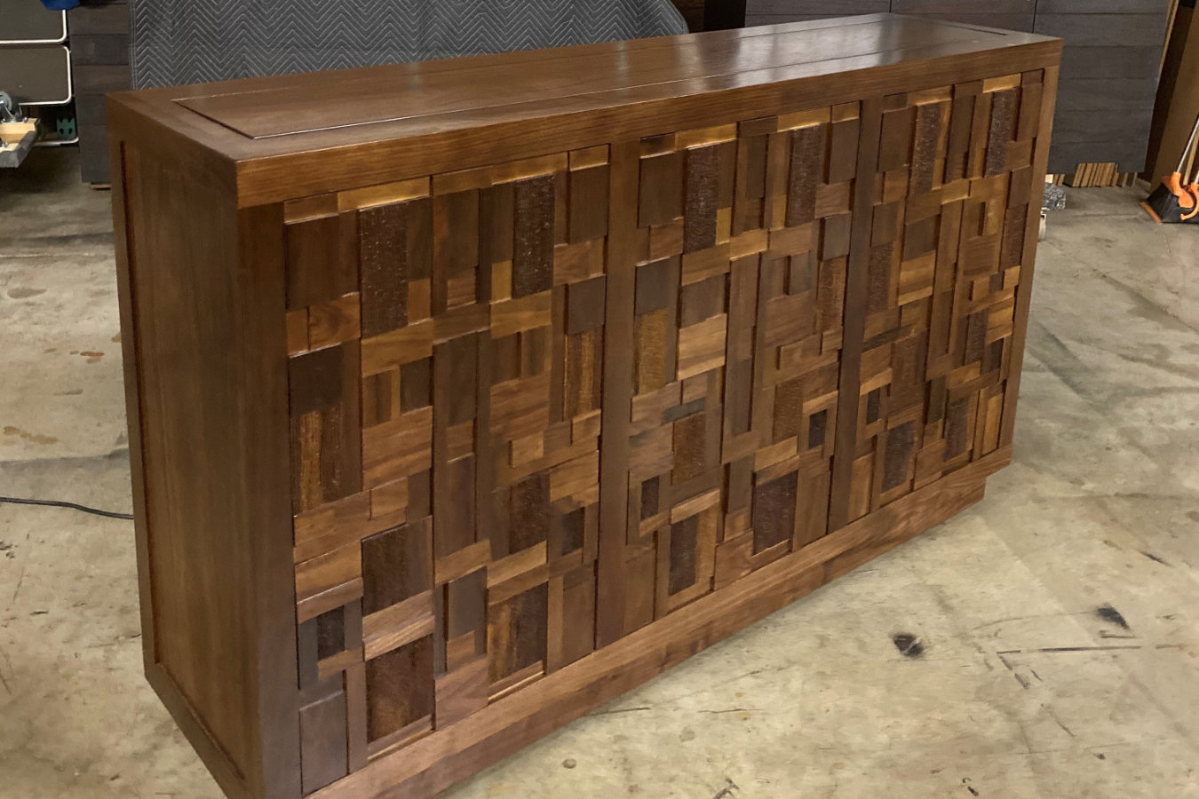 Brutalist Custom Built Modern Hidden TV Lift Cabinet