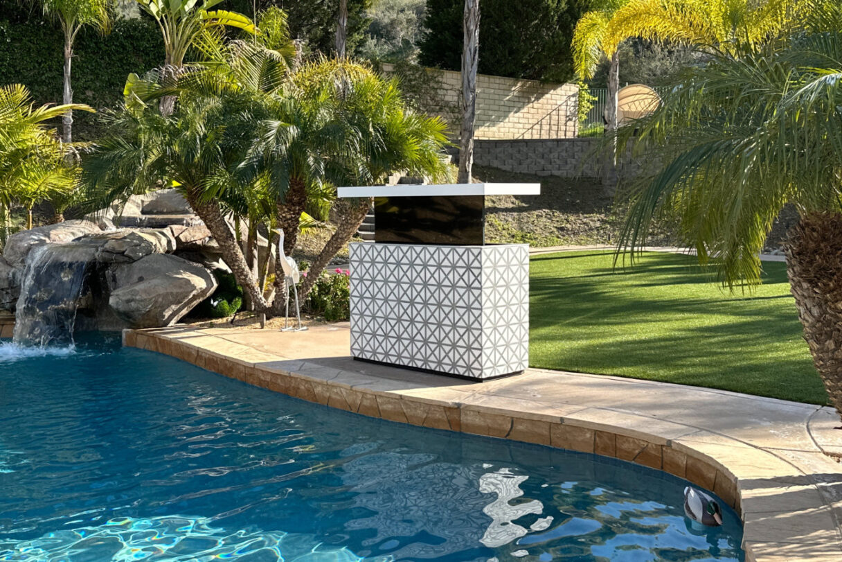 beautiful way to hide a tv outside in automated lift marble island cabinet