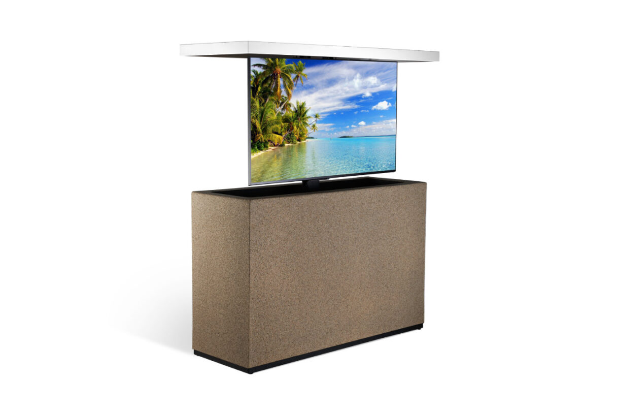 cabinet tronix hidden outdoor stoney creek stucco tv lift cabinet