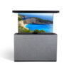 gray stucco outdoor pool retractable tv lift stand