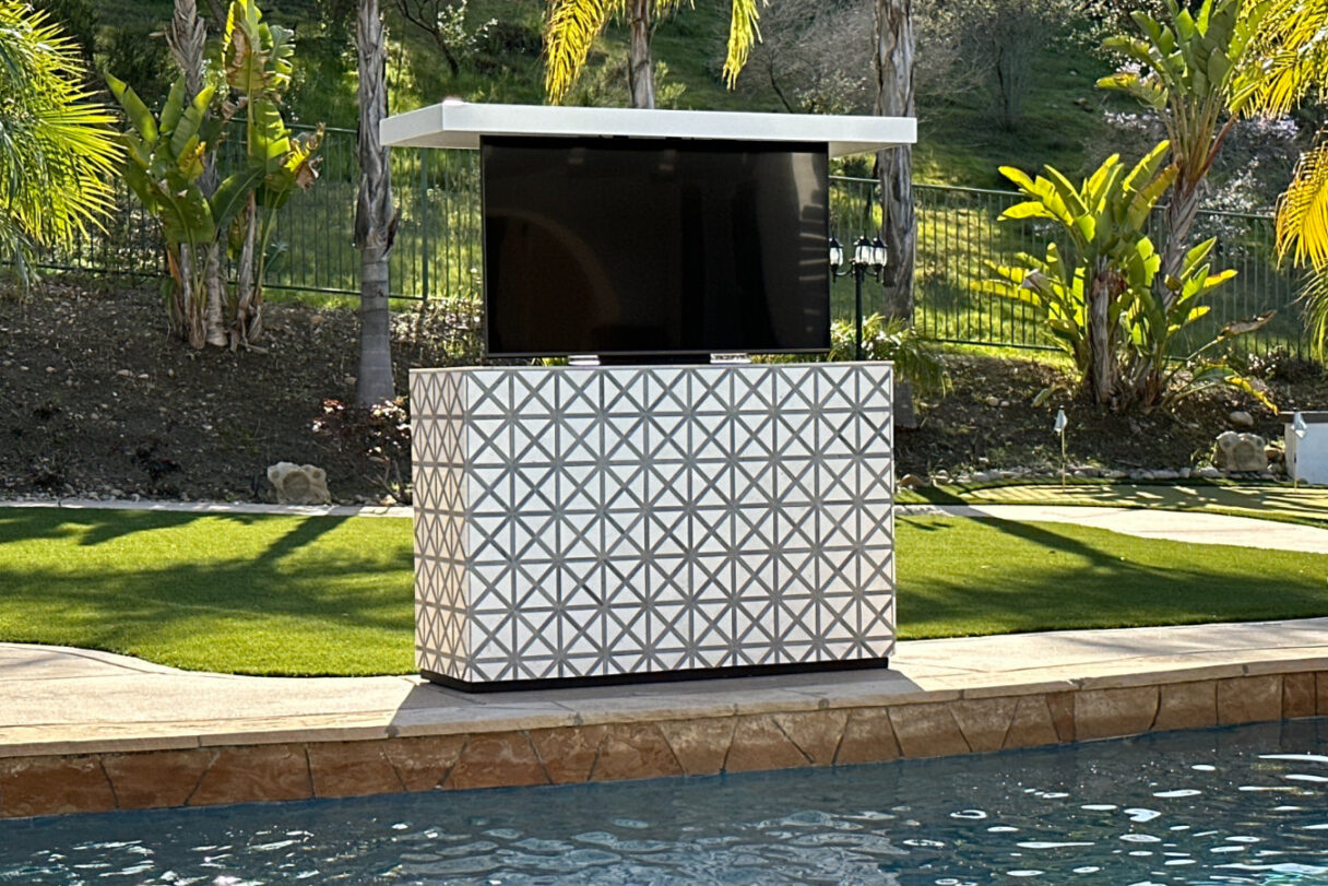 outdoor marble axis mosaic retractable tv lift cabinet