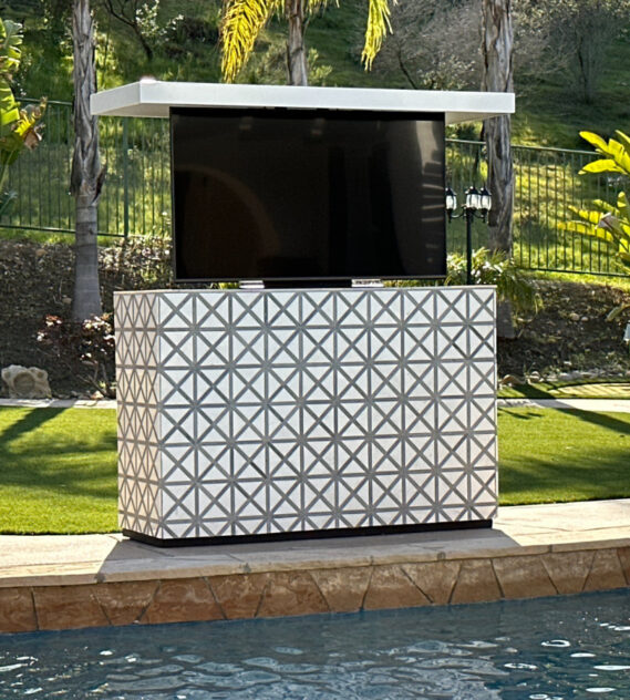 outdoor marble axis mosaic retractable tv lift cabinet