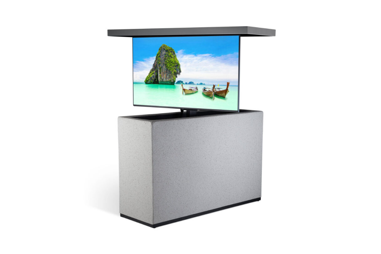 outdoor stand protects tv electronics with tv lift