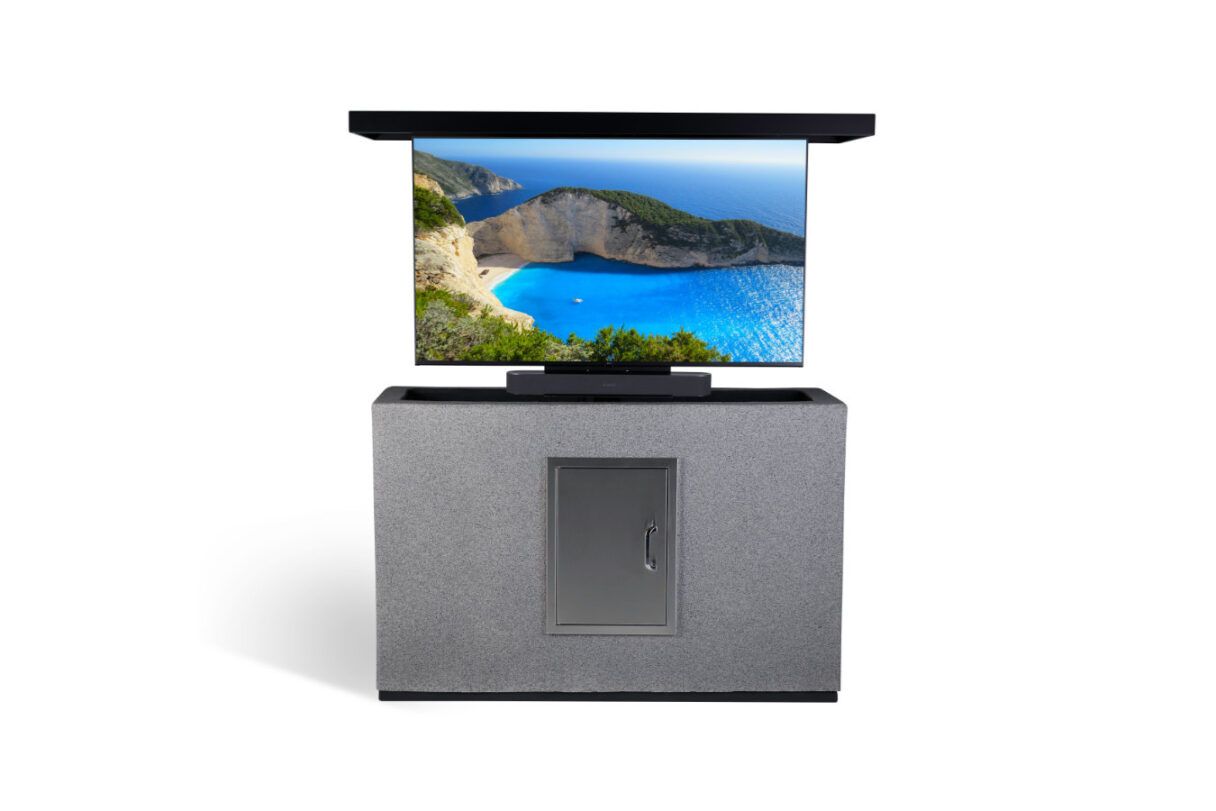 outdoor stucco swivel sound bar tv lift cabinet
