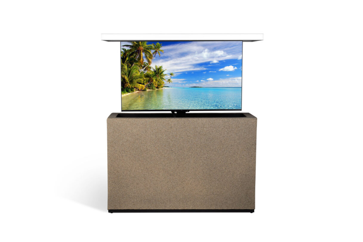 outoor pop up tv island retracts remote motorized lift