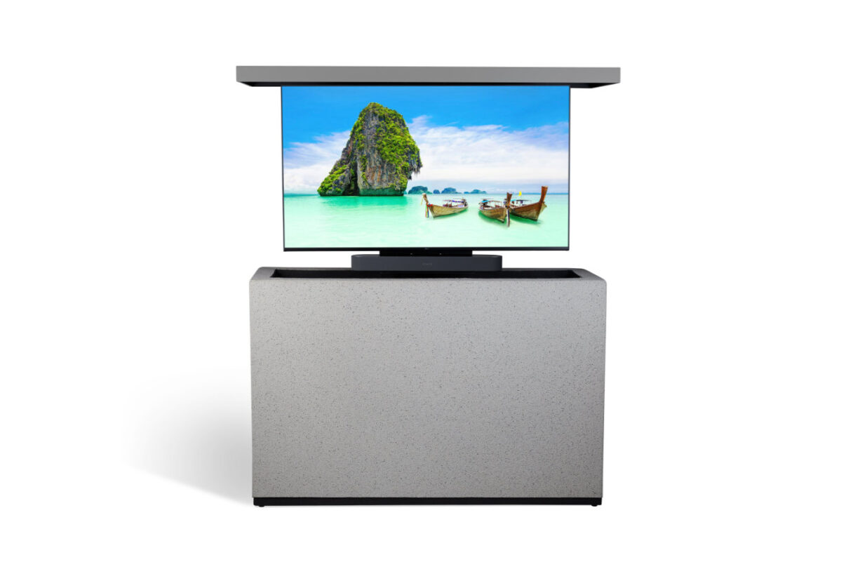 stucco outdoor motorized hidden tv lift island cabinets