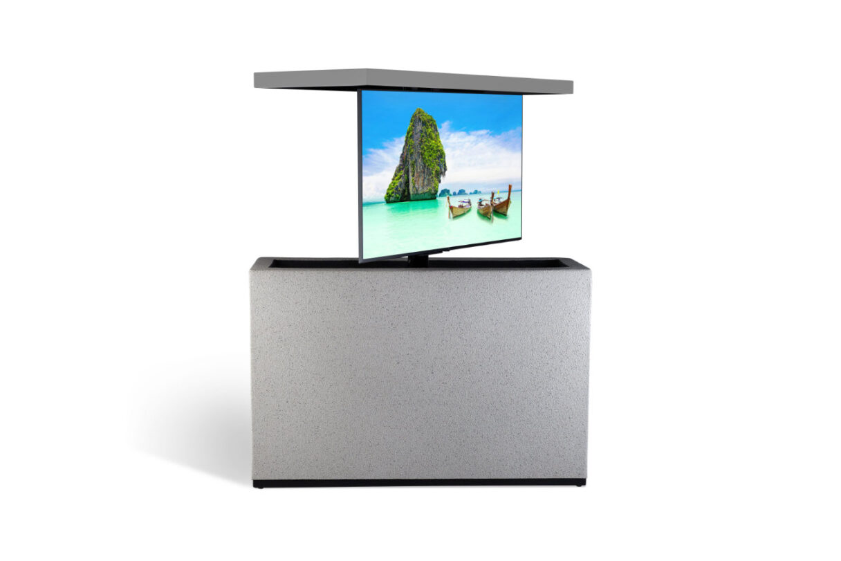 watch tv outside from anywhere with swivel tv lift cabinet