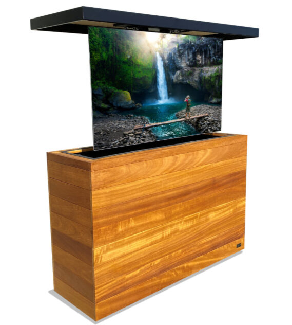 tranquility outdoor hidden tv lift african teak cabinet