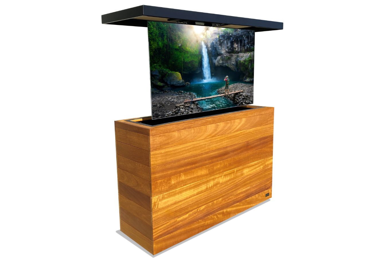 tranquility outdoor hidden tv lift african teak cabinet