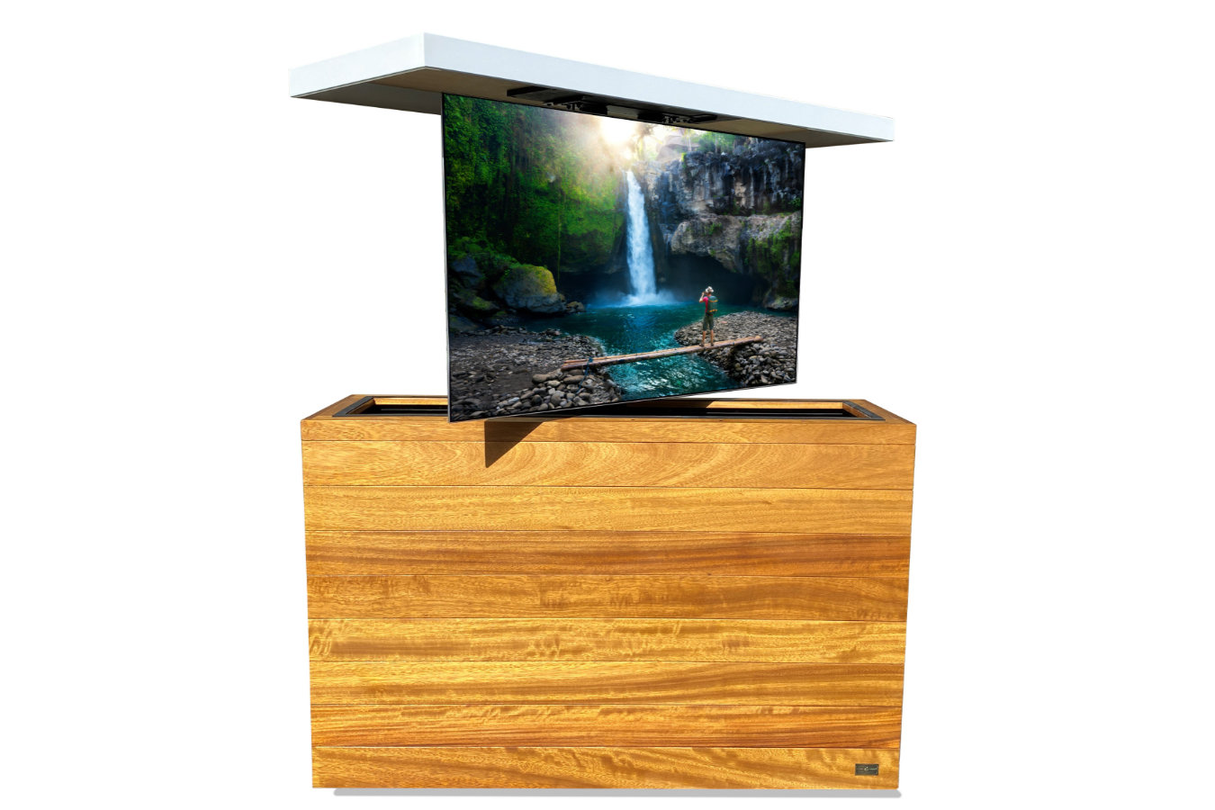 Outdoor 55 inch TV lift Ipe wood cabinet with Aluminum top