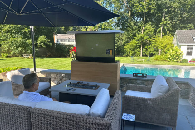 connecticut outside backyard hidden tv teak cabinet