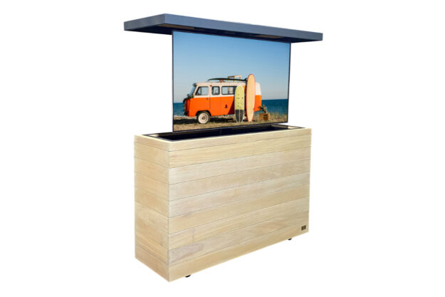 patio pool deck hidden outdoor tv lift cabinet