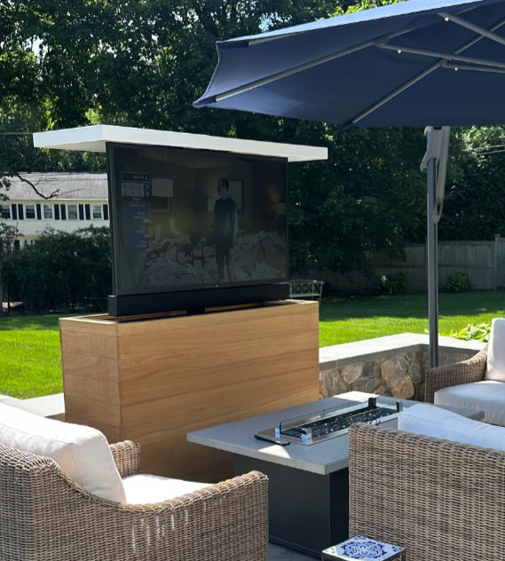 prado outdoor waterprooft hidden tv lift teak cabinet featured 2
