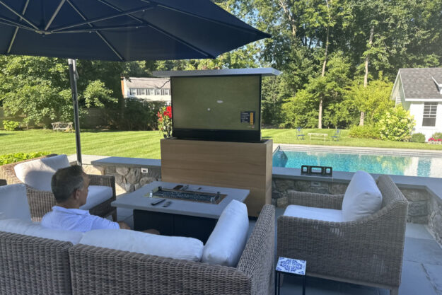 outside backyard hidden retractable tv cabinet