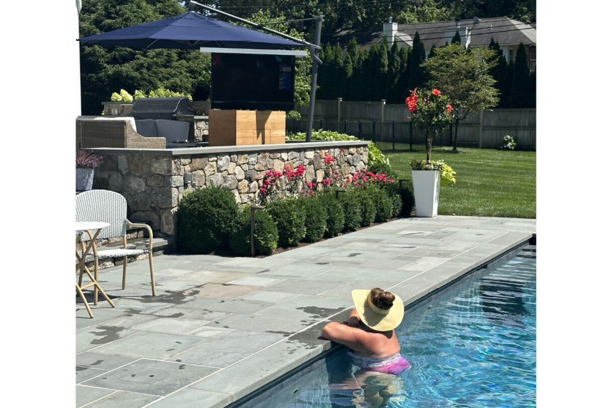 watching tv from pool hidden tv lift cabinet