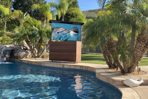 outdoor 75” to 77" motorized hidden tv lift cabinet with aluminum top