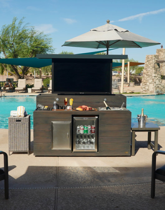 Outdoor Patio TV Lift Cabinet with Fridge