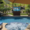 outdoor 75” to 77" motorized hidden tv lift cabinet with aluminum top