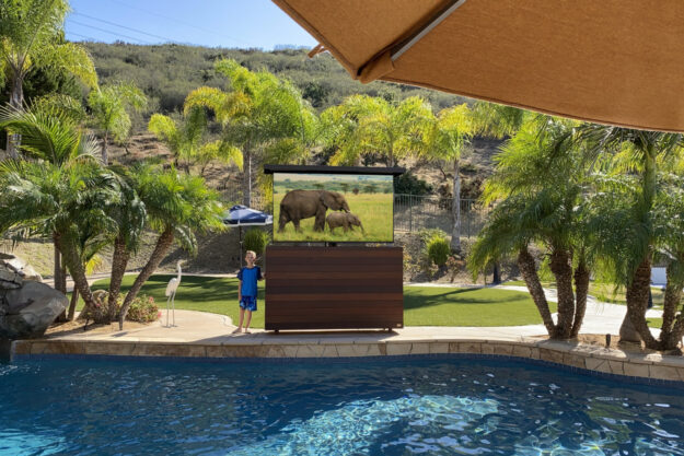 outdoor 85" to 86" inch extra large automated tv lift ipe cabinet
