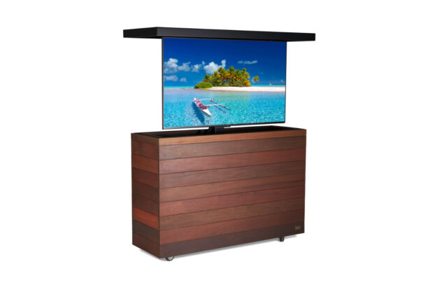 outdoor 55 inch hidden tv lift ipe cabinet with black aluminum top