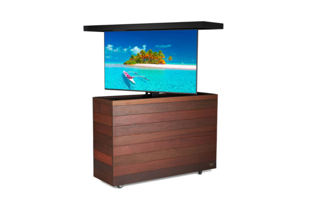 outdoor 55 inch hidden tv lift ipe cabinet with black aluminum top