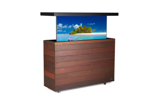 outdoor 55 inch hidden tv lift ipe cabinet with black aluminum top