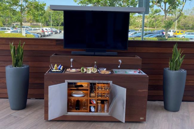 outdoor waterproof bar with storage tv lift cabinet all in on cabinet tronix orange county 1216x811