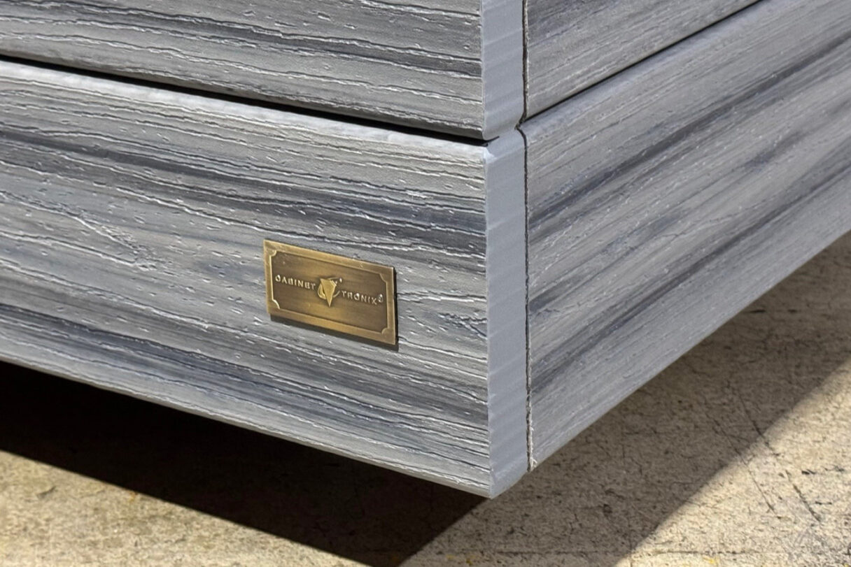 close up of trex material for outdoor tv lift cabinet