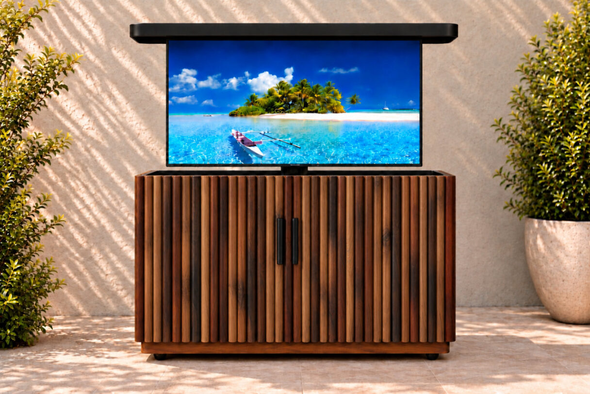 65 inch motorized outdoor tv lift cabinet tv raised