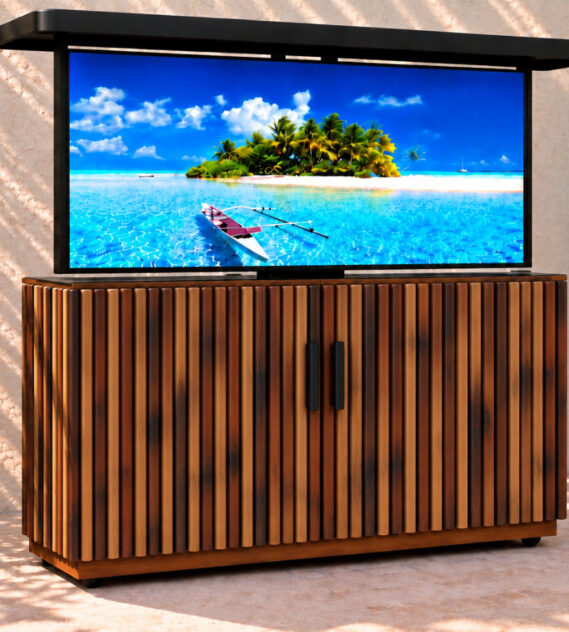 del mar 65 inch hidden outdoor tv cabinet angle view